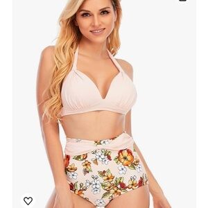 NWOT — Vintage Style Tropical Floral Bikini with Tie Halter Strap Size 12